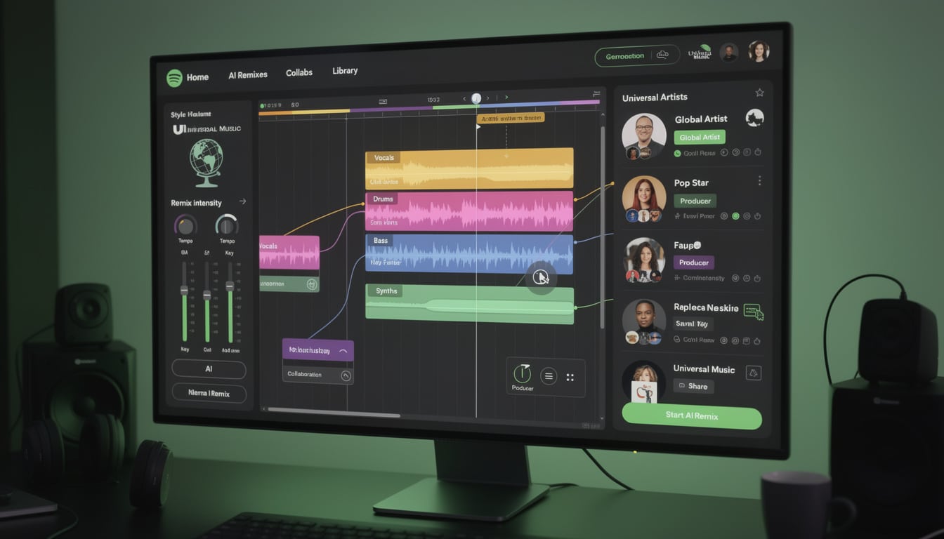 spotify et universal music collaborent pour permettre aux fans de créer et partager des reprises et remixes réalisés avec l'intelligence artificielle, révolutionnant ainsi la musique collaborative.