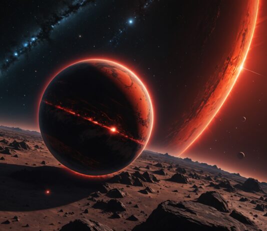 Atmosphère de LHS 1140b : ce que la détection d’hélium prouve vraiment Vue d'artiste de l'exoplanete rocheuse LHS 1140b entouree d'une fine atmosphere face a une naine rouge