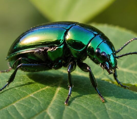 Scarabée japonais : l’espèce invasive de nouveau détectée en France Scarabée japonais aux reflets vert métallique posé sur une feuille