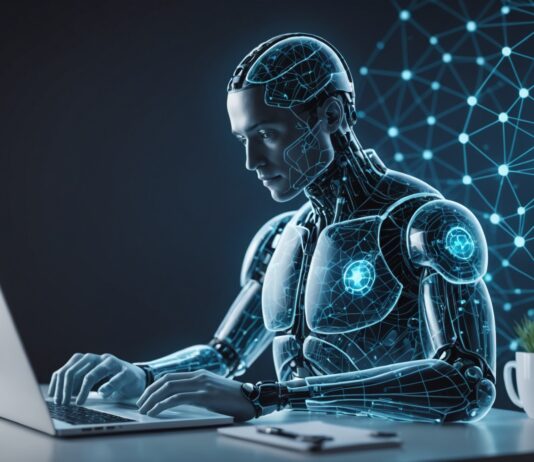 Doctolib et intelligence artificielle : vos données de santé utilisées sauf opposition Illustration d'un médecin consultant un ordinateur avec des motifs de réseau de neurones symbolisant l'intelligence artificielle appliquée à la santé