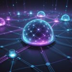 Illustration abstraite d'un réseau d'agents IA connectés dans une infrastructure cloud d'entreprise