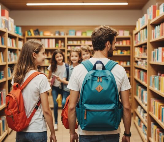 Rentrée scolaire : pourquoi le budget shopping des familles françaises explose Famille française faisant ses achats de rentrée scolaire dans une papeterie lumineuse