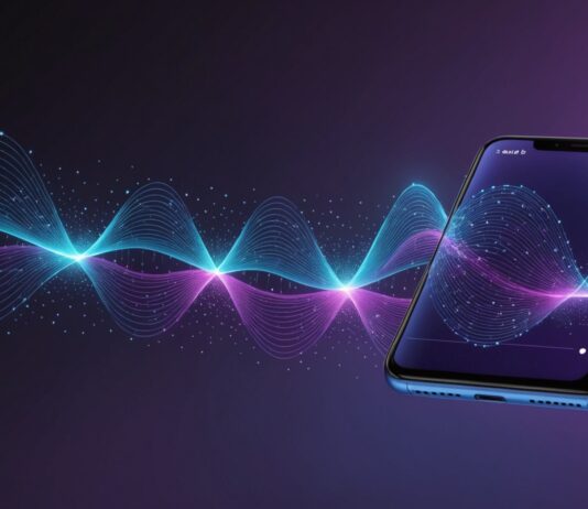 Appels frauduleux générés par IA : pourquoi les arnaques téléphoniques explosent en France Écran de smartphone avec onde sonore abstraite évoquant une voix de synthèse IA lors d'un appel