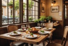 Bib Gourmand : un nombre record d’adresses gourmandes accessibles distinguées par le Guide Michelin Table de restaurant convivial illustrant la sélection Bib Gourmand du Guide Michelin