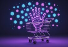 Commerce agentique : quand les agents IA font vos achats à votre place Illustration d'un agent IA effectuant un achat en ligne dans le cadre du commerce agentique