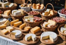 Foires aux fromages et pâté en croûte : le retour du terroir dans l’assiette des Français Étal de fromages traditionnels normands sur un marché de producteurs