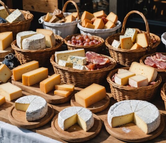 Foires aux fromages et pâté en croûte : le retour du terroir dans l’assiette des Français Étal de fromages traditionnels normands sur un marché de producteurs