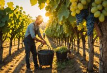 Vendanges précoces en France : un record inédit bouleverse tout le calendrier viticole Vendangeurs récoltant du raisin tôt le matin dans un vignoble français en pleine canicule