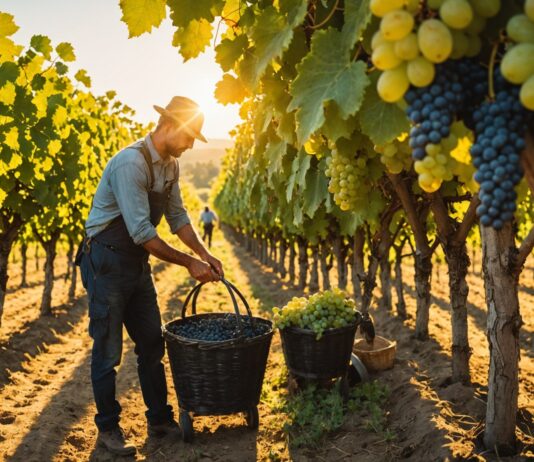 Vendanges précoces en France : un record inédit bouleverse tout le calendrier viticole Vendangeurs récoltant du raisin tôt le matin dans un vignoble français en pleine canicule