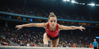 Gymnastique : Elena Colas, 16 ans, devient championne d’Europe à la poutre Jeune gymnaste française en action sur la poutre lors des Championnats d'Europe