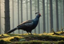 Grand tétras : la France s’apprête à interdire définitivement sa chasse pour sauver l’espèce Grand tétras, oiseau menacé, dans une forêt de montagne brumeuse en France