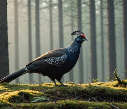 Grand tétras : la France s’apprête à interdire définitivement sa chasse pour sauver l’espèce Grand tétras, oiseau menacé, dans une forêt de montagne brumeuse en France