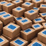 Illustration de colis de livraison avec étiquettes de taxe douanière, symbole du commerce en ligne transfrontalier