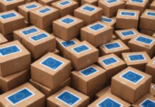 Shein, Temu, AliExpress : ce que change la nouvelle taxe européenne sur les petits colis en 2026 Illustration de colis de livraison avec étiquettes de taxe douanière, symbole du commerce en ligne transfrontalier