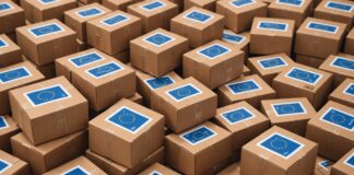 Shein, Temu, AliExpress : ce que change la nouvelle taxe européenne sur les petits colis en 2026 Illustration de colis de livraison avec étiquettes de taxe douanière, symbole du commerce en ligne transfrontalier