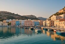 Face à la foule de Mykonos, les voyageurs se tournent vers cette île grecque plus authentique Petit port des Cyclades avec bâtiments néoclassiques colorés, alternative discrète à Mykonos