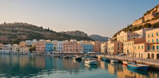Face à la foule de Mykonos, les voyageurs se tournent vers cette île grecque plus authentique Petit port des Cyclades avec bâtiments néoclassiques colorés, alternative discrète à Mykonos