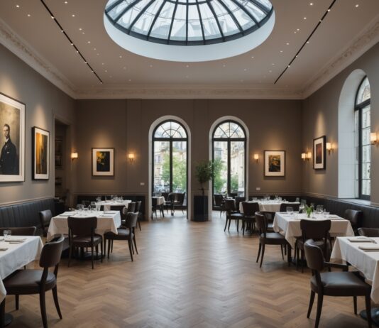 Anne-Sophie Pic s’installe à la Fondation Cartier : quand la gastronomie rencontre l’art contemporain à Paris Salle de restaurant gastronomique élégante mêlant architecture contemporaine et art, ambiance parisienne raffinée