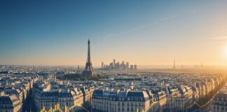 Croissance économique française : ce que révèlent les derniers chiffres de l’Insee Illustration éditoriale de l'économie française avec courbe de croissance et silhouette de Paris