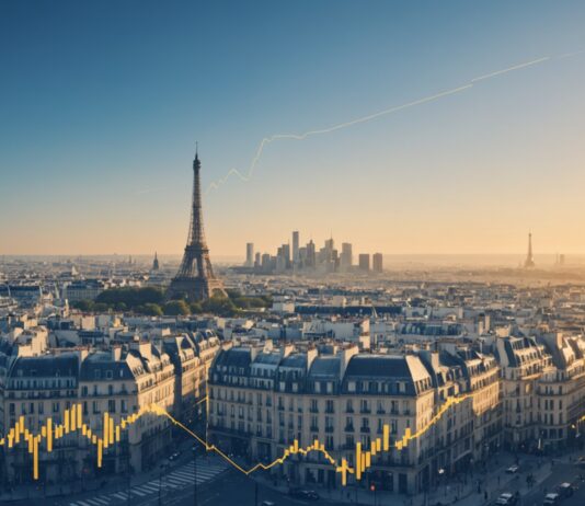 Croissance économique française : ce que révèlent les derniers chiffres de l’Insee Illustration éditoriale de l'économie française avec courbe de croissance et silhouette de Paris