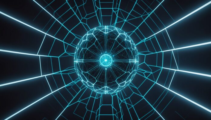 Illustration conceptuelle d'un réseau neuronal enfermé dans des limites géométriques symbolisant les bornes théoriques de l'IA