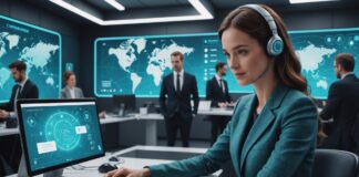 Agent IA et service client : la France accélère, mais reste exigeante Illustration d'un agent IA assistant les services publics et le service client en France