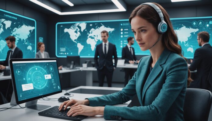 Illustration d'un agent IA assistant les services publics et le service client en France