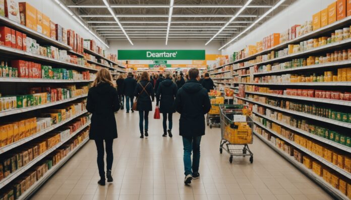 Rayon d'hypermarché fréquenté par des clients en France