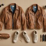 Veste aviateur en cuir, jean barrel et sneakers à détails métallisés, tendances mode de la rentrée