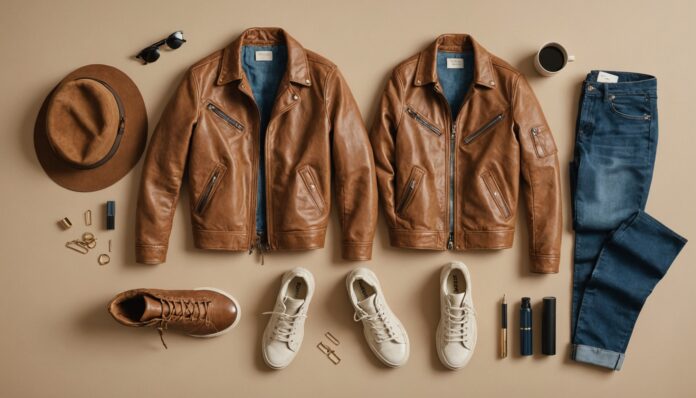 Veste aviateur en cuir, jean barrel et sneakers à détails métallisés, tendances mode de la rentrée