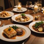 Scène de bistrot français avec plat traditionnel, illustrant la crise et le renouveau de la restauration en France