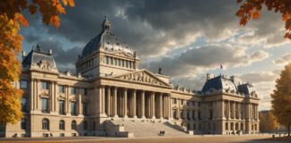 Projet de budget de l’État : un calendrier parlementaire sous tension Façade de l'Assemblée nationale à Paris sous un ciel d'automne