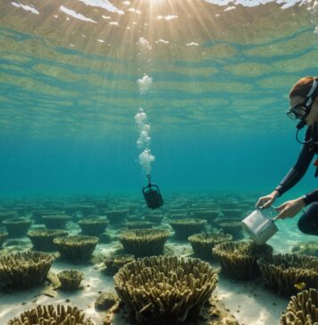 Étang de Thau : la Méditerranée qui chauffe met la biodiversité marine à l’épreuve Scène de recherche sous-marine dans un lagon méditerranéen avec capteurs et herbiers