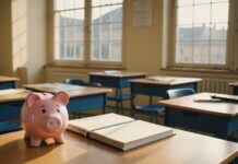 Rentrée scolaire : les nouveautés qui passent sous le radar derrière l’interdiction du portable Classe de collège vide à la rentrée avec cahiers et tirelire symbolisant l'éducation financière