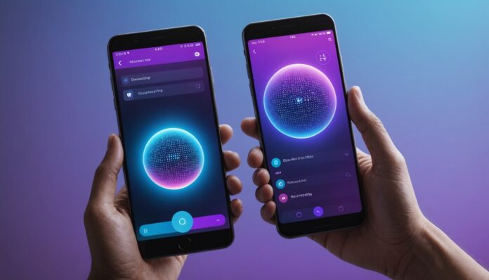 Illustration d'un agent IA personnel sous forme d'orbe numérique lumineux au-dessus d'un smartphone