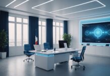 Un assistant IA souverain s’installe au cœur des services publics français Illustration d'un bureau administratif moderne avec interface IA holographique, symbole du service public numérique