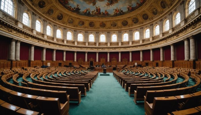 Hémicycle vide de l'Assemblée nationale française, session parlementaire