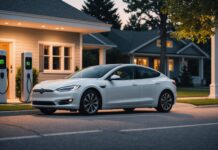 Voiture électrique ou essence : un écart de budget qui redistribue les cartes Voiture électrique branchée sur une borne de recharge à domicile le soir