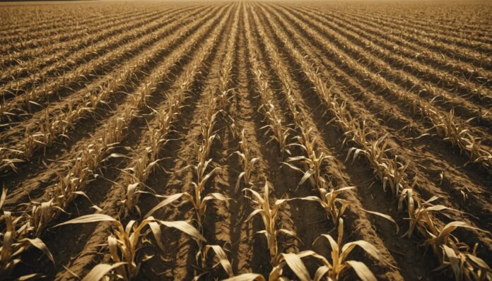 Champ agricole français craquelé par la sécheresse sous une chaleur intense