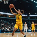 Basket féminin : le record de tirs à trois points qui propulse la France en quarts de finale Joueuse de basket féminin tirant à trois points lors d'un match international