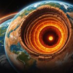 Illustration du manteau terrestre et du noyau à 2900 km de profondeur, structures géologiques mystérieuses