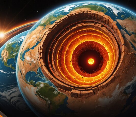 Six structures mystérieuses découvertes au cœur du manteau terrestre Illustration du manteau terrestre et du noyau à 2900 km de profondeur, structures géologiques mystérieuses