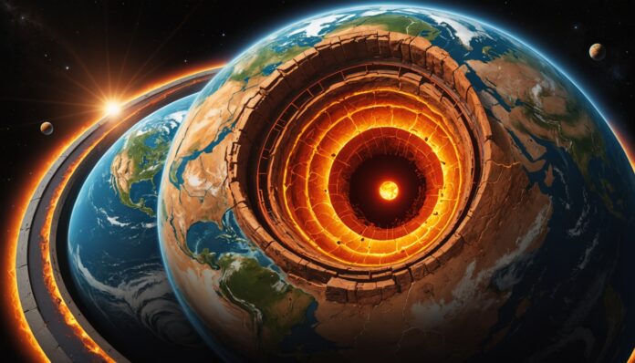 Illustration du manteau terrestre et du noyau à 2900 km de profondeur, structures géologiques mystérieuses