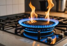 Prix du gaz : pourquoi la facture des ménages continue de grimper Flamme bleue d'une cuisinière à gaz, symbole de la hausse du prix du gaz naturel
