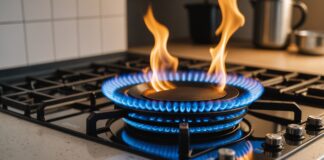 Prix du gaz : pourquoi la facture des ménages continue de grimper Flamme bleue d'une cuisinière à gaz, symbole de la hausse du prix du gaz naturel