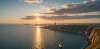 Politique de la mer : le Conseil d’État dénonce la dispersion administrative française Vue aérienne du littoral atlantique français avec bateaux et port, illustrant la politique de la mer