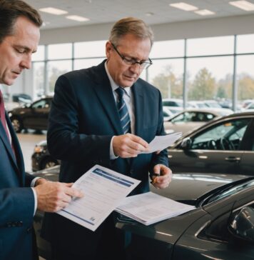 Carte grise : démarches, délais et erreurs à éviter Remise de documents de carte grise et de clés de voiture dans un bureau de concession automobile