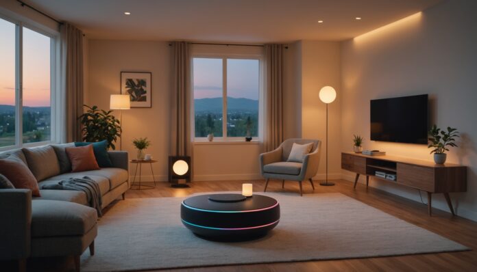 Intérieur de maison connectée avec appareils intelligents pilotés par IA