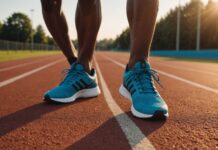 Chaussures running : les critères qui font vraiment la différence Paire de chaussures running sur une piste d'athlétisme au coucher du soleil