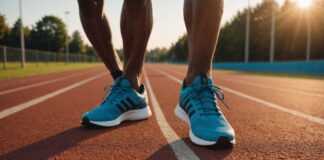 Chaussures running : les critères qui font vraiment la différence Paire de chaussures running sur une piste d'athlétisme au coucher du soleil